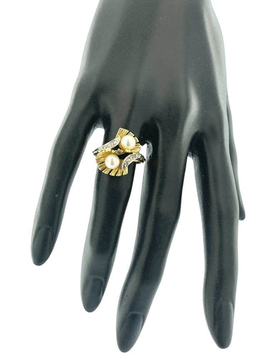 Bague 56 Bague vintage italienne en or 18 carats, perles et diamants 58 Facettes A2000D