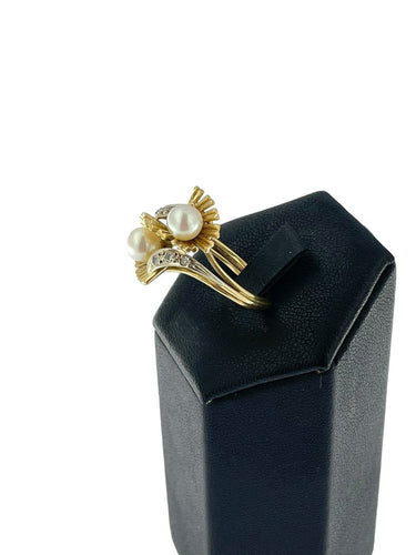 Bague 56 Bague vintage italienne en or 18 carats, perles et diamants 58 Facettes A2000D