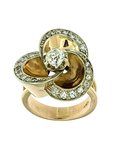 Bague 54 Bague cocktail italienne Art déco en or rose et blanc avec diamants 58 Facettes A2002D
