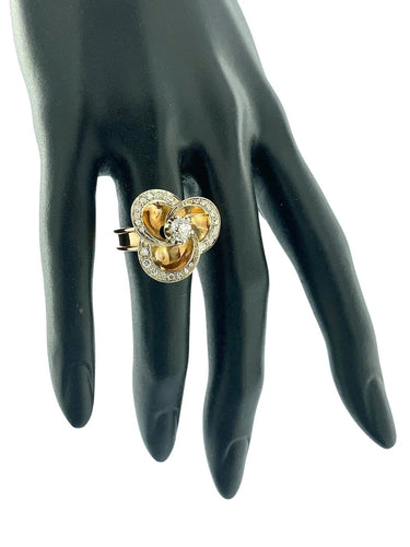 Bague 54 Bague cocktail italienne Art déco en or rose et blanc avec diamants 58 Facettes A2002D