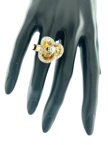 Bague 54 Bague cocktail italienne Art déco en or rose et blanc avec diamants 58 Facettes A2002D