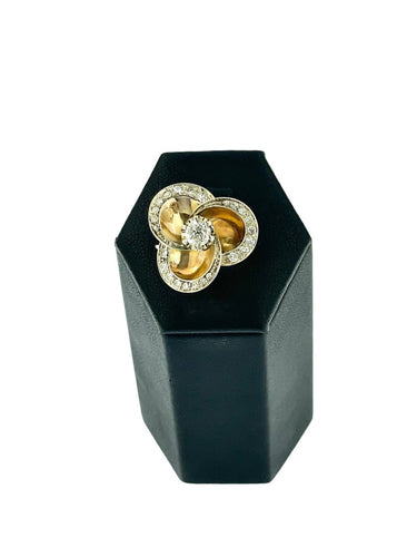 Bague 54 Bague cocktail italienne Art déco en or rose et blanc avec diamants 58 Facettes A2002D