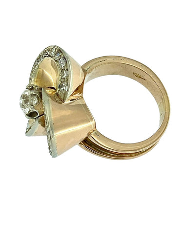 Bague 54 Bague cocktail italienne Art déco en or rose et blanc avec diamants 58 Facettes A2002D