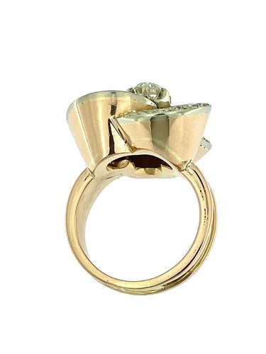 Bague 54 Bague cocktail italienne Art déco en or rose et blanc avec diamants 58 Facettes A2002D