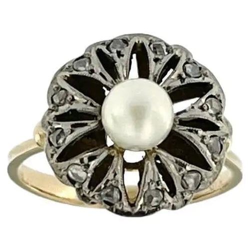 Bague 52 Bague Art déco italienne en platine et or avec perles et diamants 58 Facettes A2003D