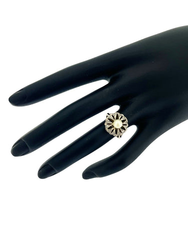 Bague 52 Bague Art déco italienne en platine et or avec perles et diamants 58 Facettes A2003D