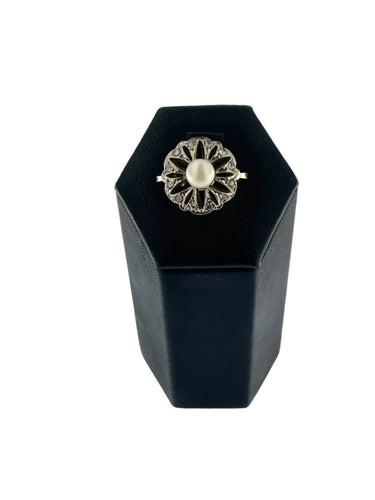 Bague 52 Bague Art déco italienne en platine et or avec perles et diamants 58 Facettes A2003D
