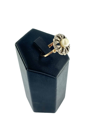 Bague 52 Bague Art déco italienne en platine et or avec perles et diamants 58 Facettes A2003D