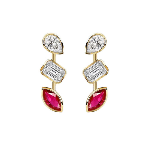 Boucles d'oreilles Teide - Boucles d'oreilles en or 18 carats, diamants et rubis 58 Facettes GER1031YG-2