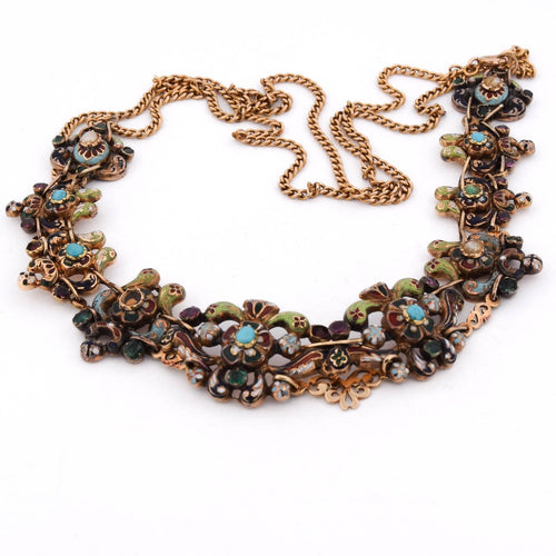 Collier Collier ancien XVIIIe en or jaune 18 kt et émaux 58 Facettes CL146 128-68 (00329)