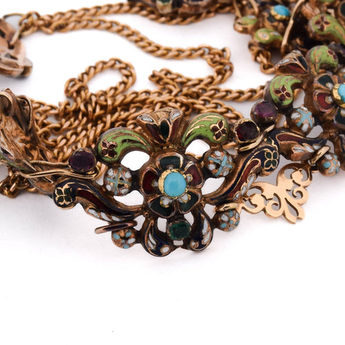 Collier Collier ancien XVIIIe en or jaune 18 kt et émaux 58 Facettes CL146 128-68 (00329)