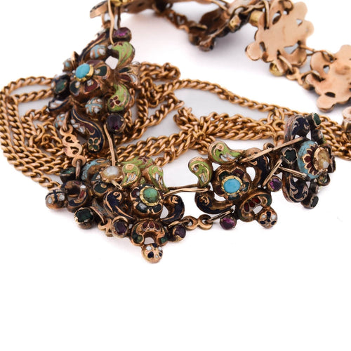 Collier Collier ancien XVIIIe en or jaune 18 kt et émaux 58 Facettes CL146 128-68 (00329)