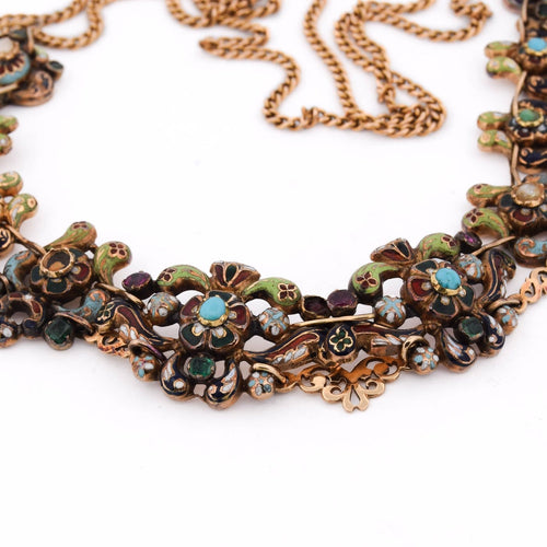 Collier Collier ancien XVIIIe en or jaune 18 kt et émaux 58 Facettes CL146 128-68 (00329)