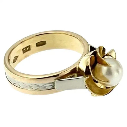 Bague 54 Bague solitaire rétro en or blanc et jaune avec perle 58 Facettes A2014D