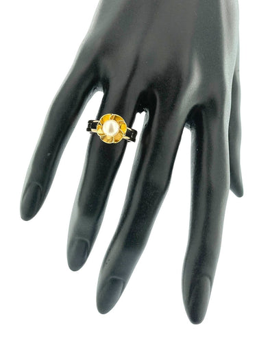 Bague 54 Bague solitaire rétro en or blanc et jaune avec perle 58 Facettes A2014D