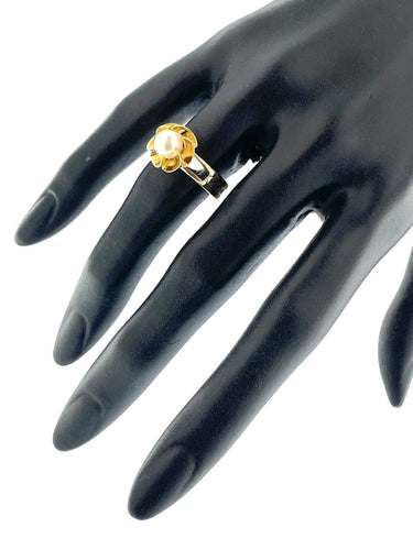 Bague 54 Bague solitaire rétro en or blanc et jaune avec perle 58 Facettes A2014D