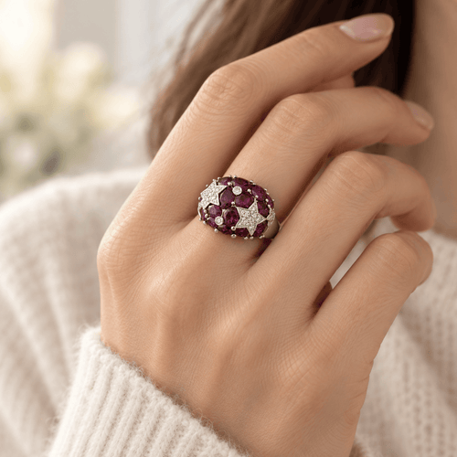 Bague 53 Bague dôme étoiles en or blanc, tourmalines et diamants 58 Facettes 1.0000613/1