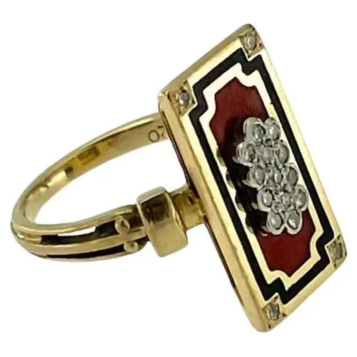 Bague 52.5 Bague rétro française en or jaune et blanc, diamant et émail 58 Facettes A2015D