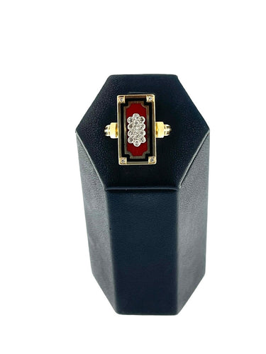 Bague 52.5 Bague rétro française en or jaune et blanc, diamant et émail 58 Facettes A2015D