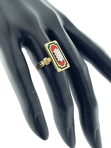 Bague 52.5 Bague rétro française en or jaune et blanc, diamant et émail 58 Facettes A2015D