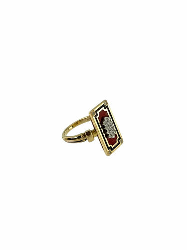 Bague 52.5 Bague rétro française en or jaune et blanc, diamant et émail 58 Facettes A2015D