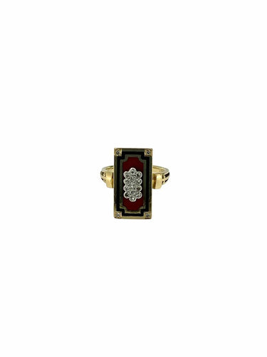 Bague 52.5 Bague rétro française en or jaune et blanc, diamant et émail 58 Facettes A2015D