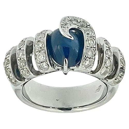 Bague 53 Bague rétro italienne en or blanc, saphir et diamants 58 Facettes A2026D