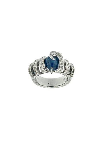 Bague 53 Bague rétro italienne en or blanc, saphir et diamants 58 Facettes A2026D