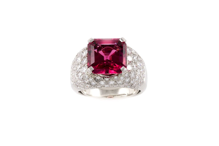 Bague 58 Bague tourmaline rubellite taille Asscher en platine et diamants 58 Facettes 269394