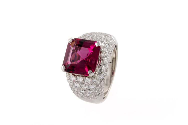 Bague 58 Bague tourmaline rubellite taille Asscher en platine et diamants 58 Facettes 269394