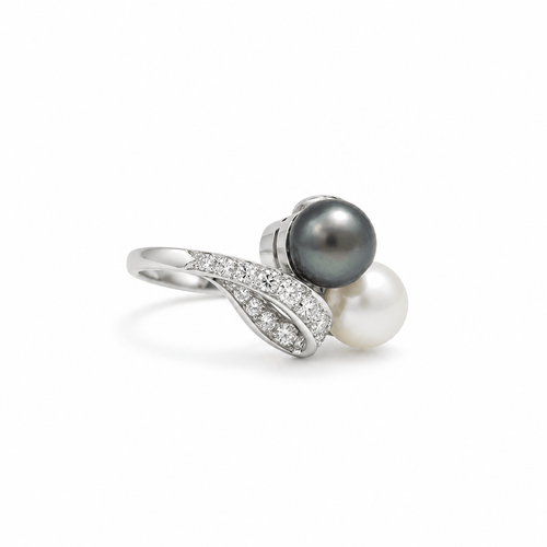 Bague 52 Toi & Moi - Bague en platine, perles et diamants 58 Facettes 1.0001192/3