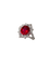 Bague halo en or 18K, rubis Pigeon’s Blood et diamants