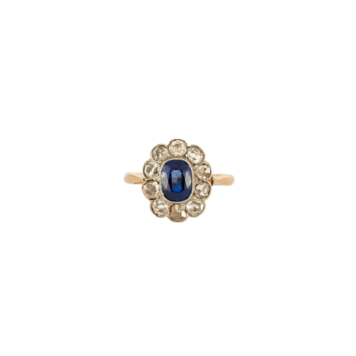 Bague en or jaune avec saphir et diamants