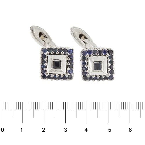 Boutons de manchette St George - Paire de boutons de manchette en or blanc 18 ct et saphirs 58 Facettes 36483