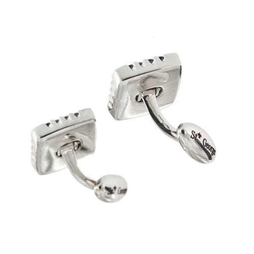 Boutons de manchette St George - Paire de boutons de manchette en or blanc 18 ct et saphirs 58 Facettes 36483