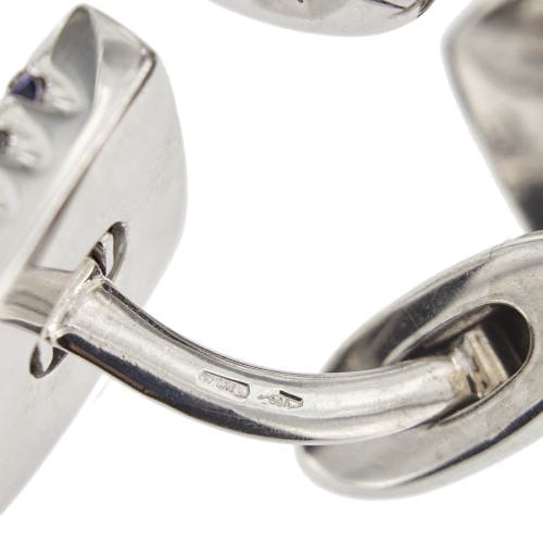 Boutons de manchette St George - Paire de boutons de manchette en or blanc 18 ct et saphirs 58 Facettes 36483