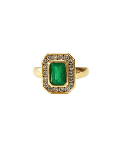 Bague en or jaune, émeraude et diamants