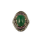 Bague en or jaune, émeraude, diamants et saphirs roses