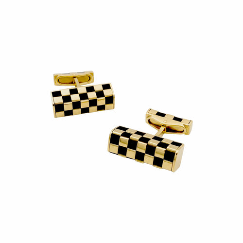 Boutons de manchette Van Cleef & Arpels Damier - Boutons de manchette en or jaune et bois 58 Facettes 35952