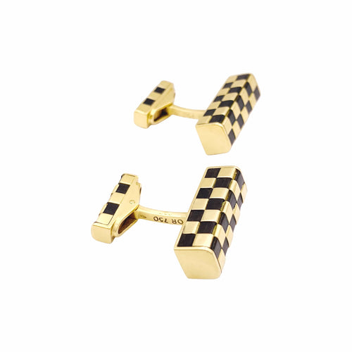 Boutons de manchette Van Cleef & Arpels Damier - Boutons de manchette en or jaune et bois 58 Facettes 35952