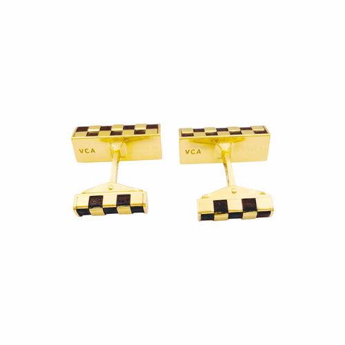 Boutons de manchette Van Cleef & Arpels Damier - Boutons de manchette en or jaune et bois 58 Facettes 35952