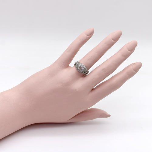 Bague 56 Art déco - Bague en platine, or blanc, diamants et émeraudes 58 Facettes 11225