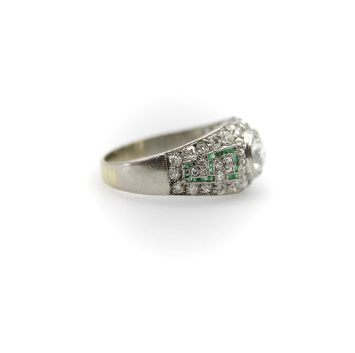 Bague 56 Art déco - Bague en platine, or blanc, diamants et émeraudes 58 Facettes 11225