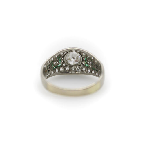 Bague 56 Art déco - Bague en platine, or blanc, diamants et émeraudes 58 Facettes 11225