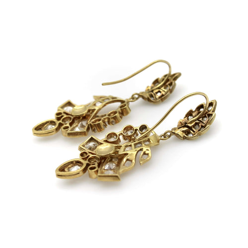 Boucles d'oreilles Boucles d'oreilles victoriennes à motifs feuillage en or 18K et diamants 58 Facettes 11224