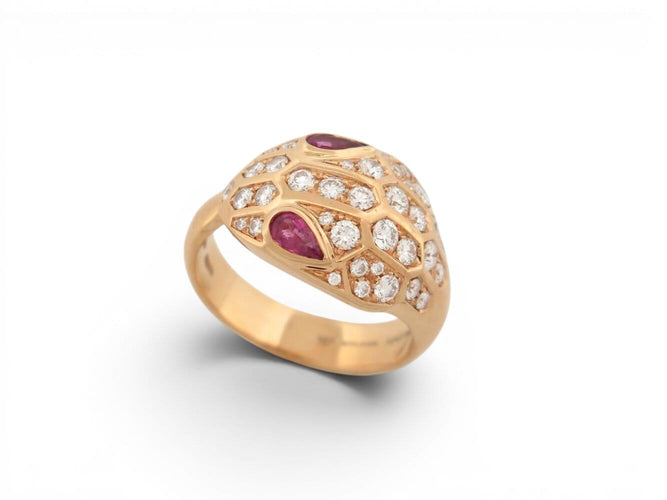 Bague 57 Bulgari Serpenti Seduttori - Bague en or rose, diamants et saphirs 58 Facettes 275123