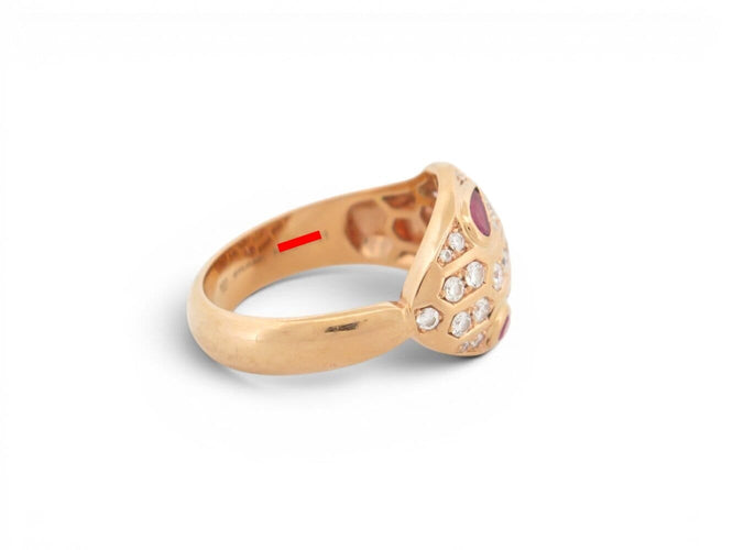 Bague 57 Bulgari Serpenti Seduttori - Bague en or rose, diamants et saphirs 58 Facettes 275123