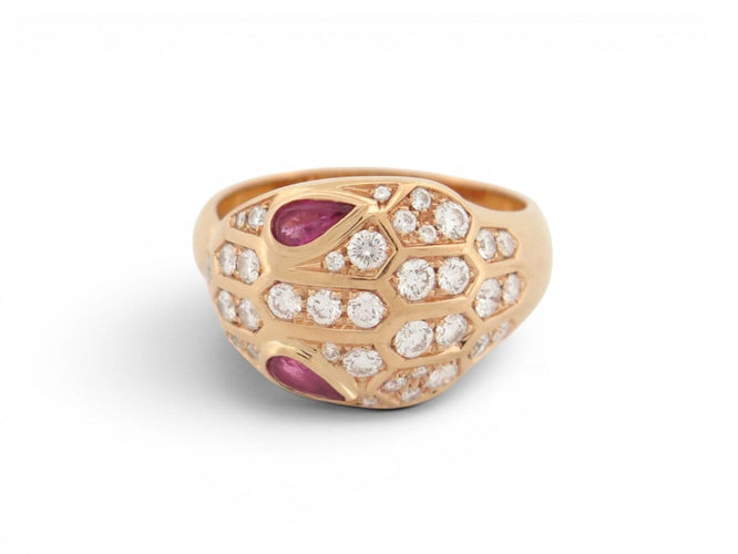 Bague 57 Bulgari Serpenti Seduttori - Bague en or rose, diamants et saphirs 58 Facettes 275123