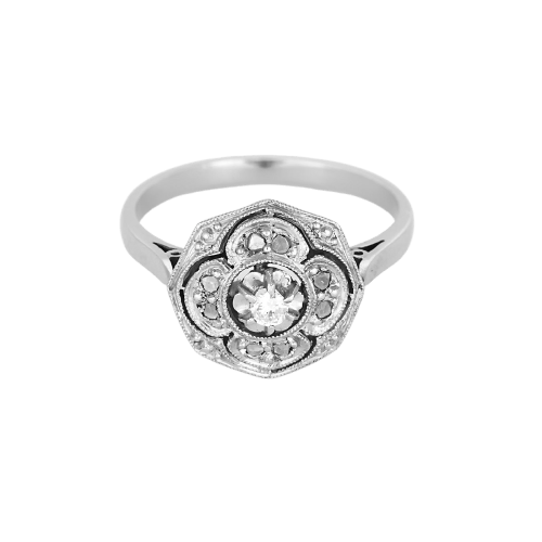 Bague 49 Bague années 1950 en or blanc, platine et diamants 58 Facettes B260537