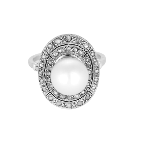 Bague 56 Bague en platine, or blanc, perle et diamants 58 Facettes B260534